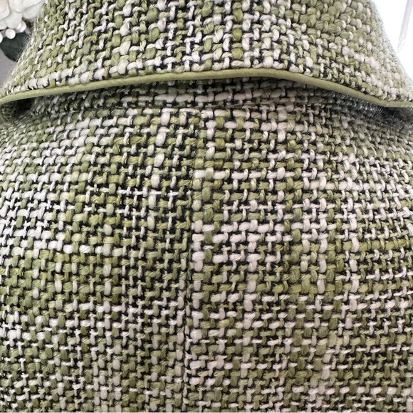 Dialogue Olive Houndstooth Tweed Trench Coat Size 10 - Picture 10 of 16